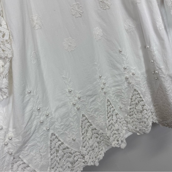 Karakorum Dress Womens Size M/L White Stripe Faux Pearl Lace Cotton - Picture 5 of 14